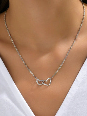 Colar Feminino Tiny Double Hollow Heart